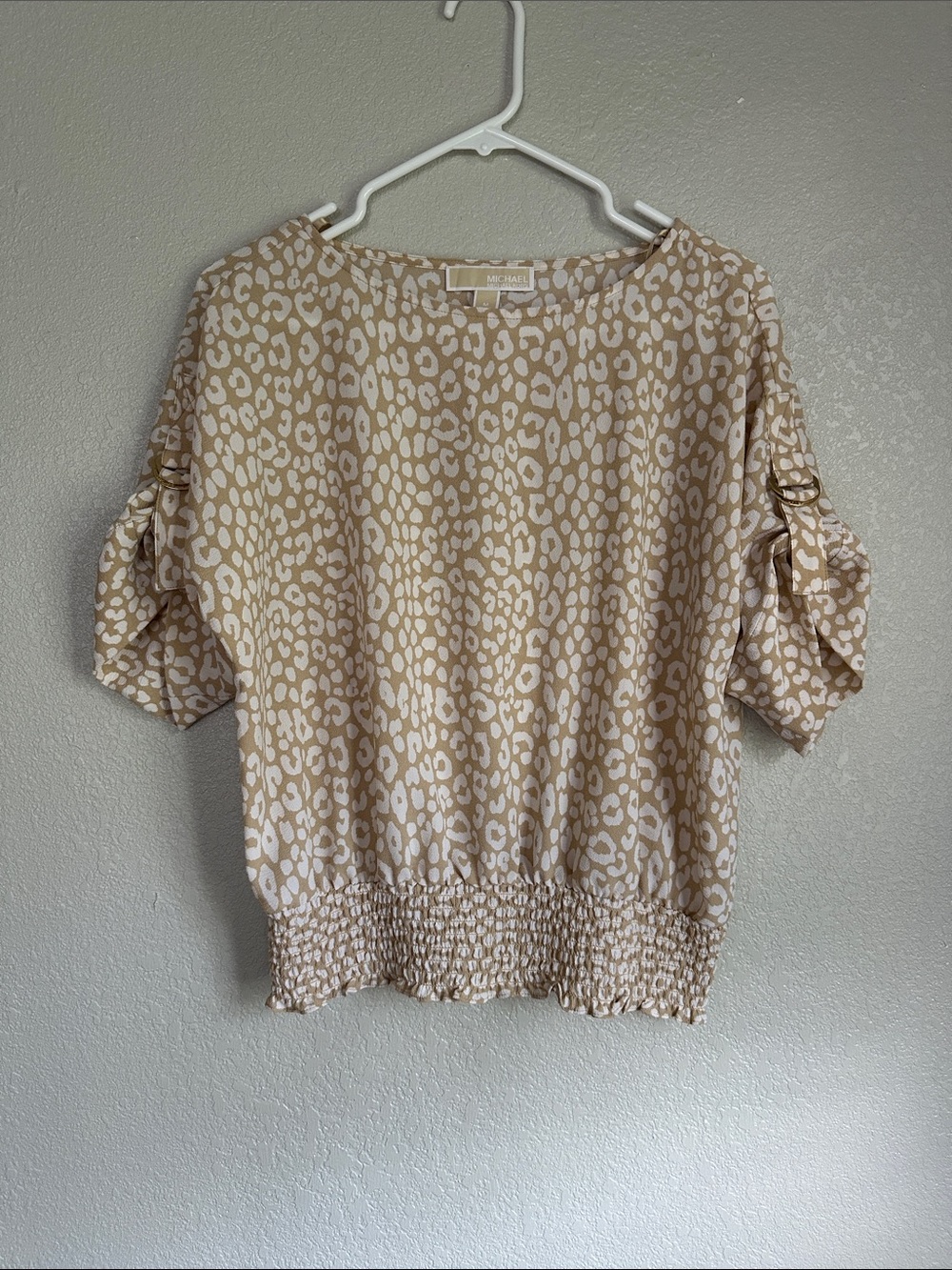 Michael by Michael Kors Tan Leopard Short Sleeve Blouse Top